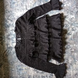 J Crew black pleated lace top